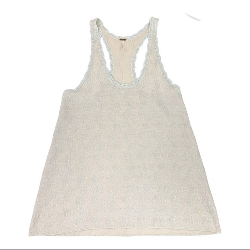 Free People Wool Knit Metallic Sweater Tank Top Women’s Blush Nude Pink Silver